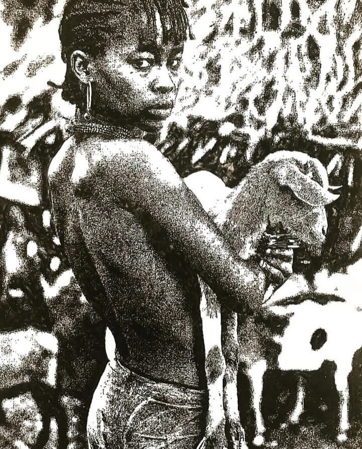 The Shepherd's Daughter painting by Kenyan artist Kamau Kariuki now showing at Almasi Art Agency's Gallery in Diani Beach