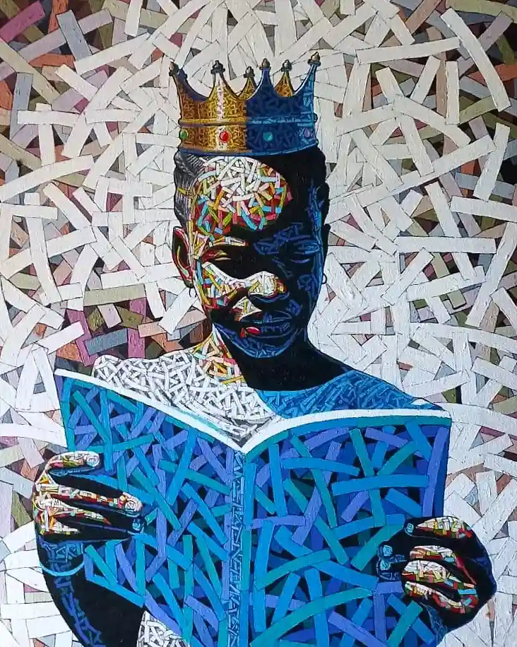 An original acrylic on canvas artwork by Congolese artist Alpha Mukange represented and exhibited by Almasi Art Agency Gallery in Diani Beach
