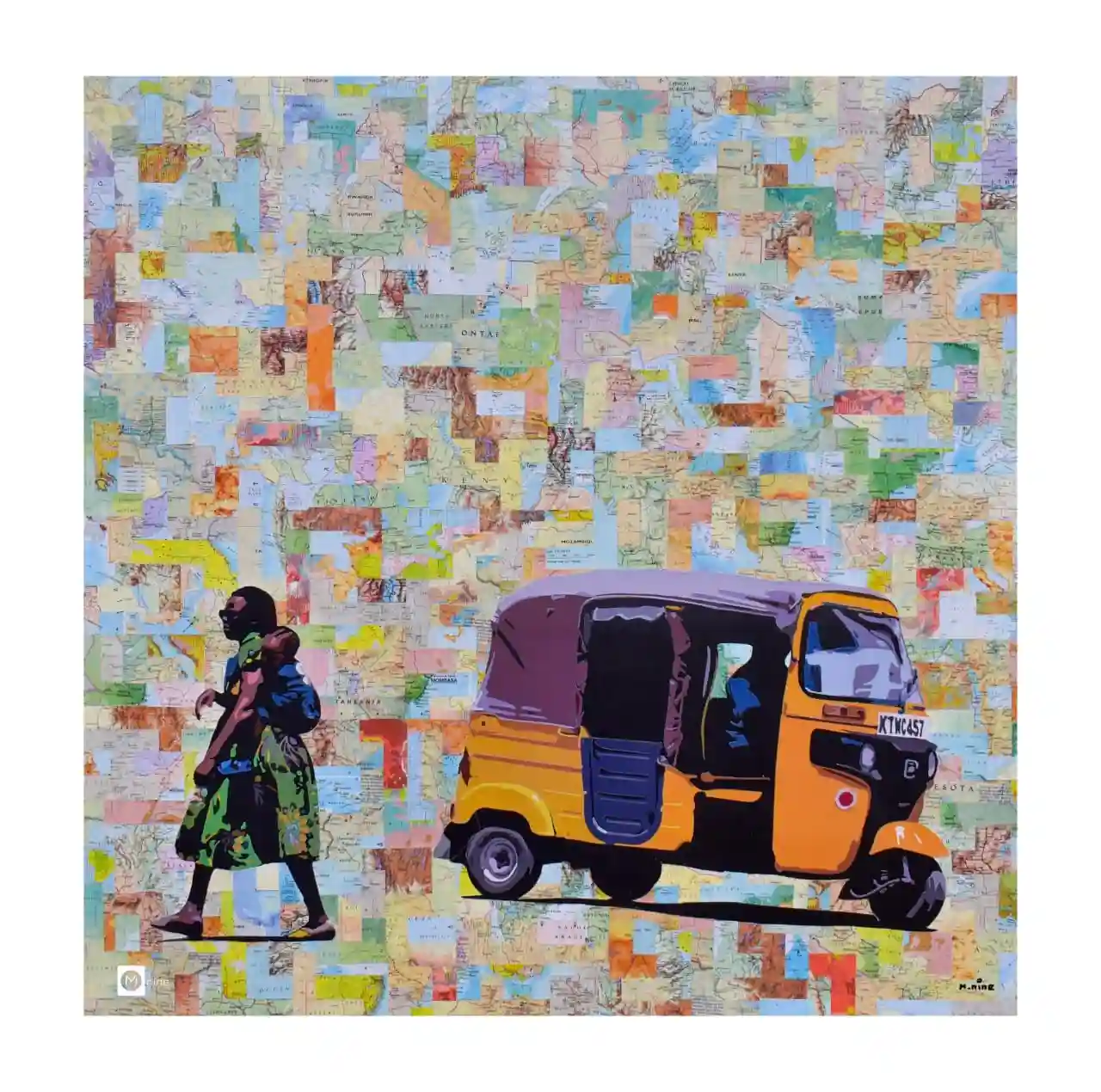 An original paper collage artwork by Kenyan artist Derrick Munene represented and exhibited by Almasi Art Agency Gallery in Diani Beach