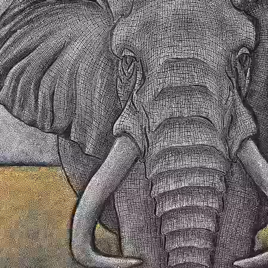 Recycled burnt rubber painting of an Elephant by Kenyan artist Asenath Kemunto